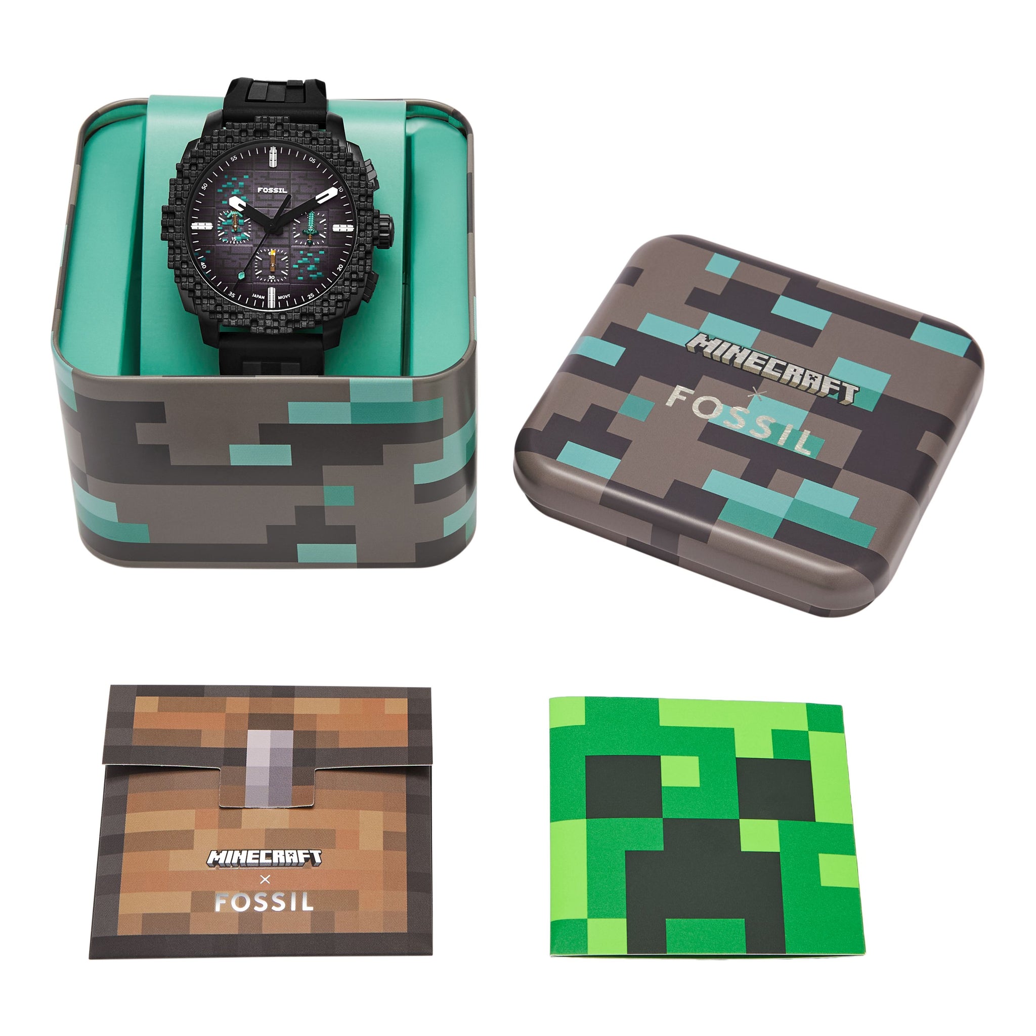 Orologio Minecraft Con Cinturino In Gomma - Quadrato, Verde | Quarzo | Fibbia